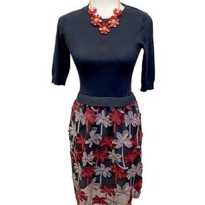Dan Munier 3D Flower Appliqué Black Burgundy Dress
